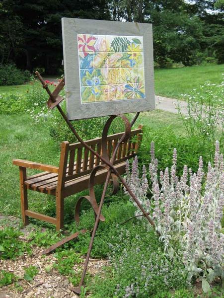 Johnstown Audubon tile mural with bench