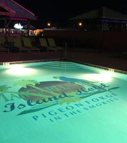 Custom pool tile mural at night