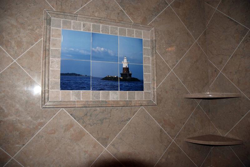 Shower tile mural, close-up