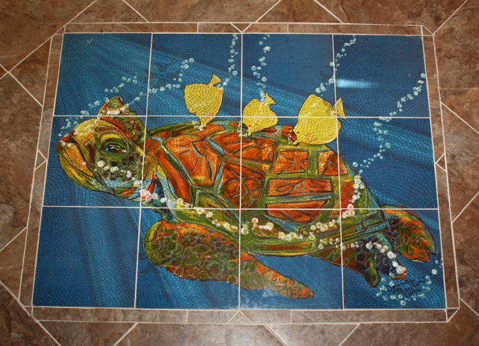 Sea turtle tile mural