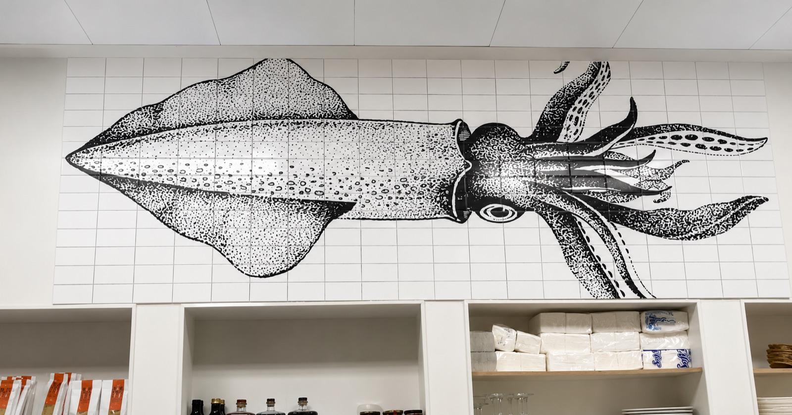 Squid tile mural